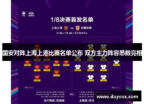 国安对阵上海上港比赛名单公布 双方主力阵容悉数亮相